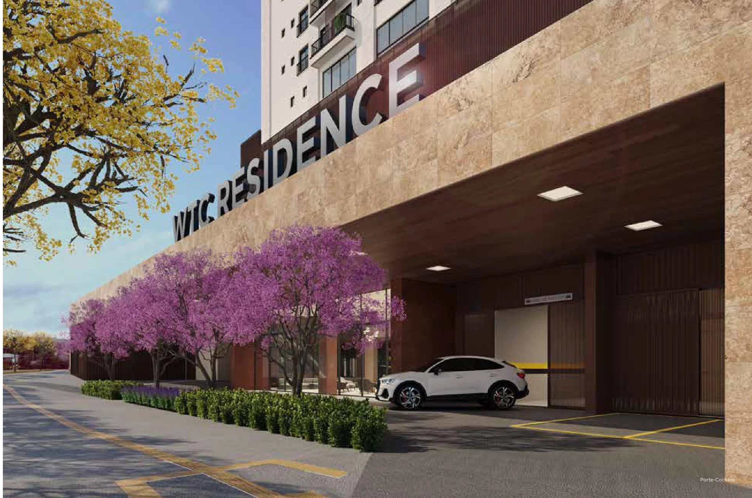 Porte-cochère e acesso principal de veículos e pedestres do WTC Residence