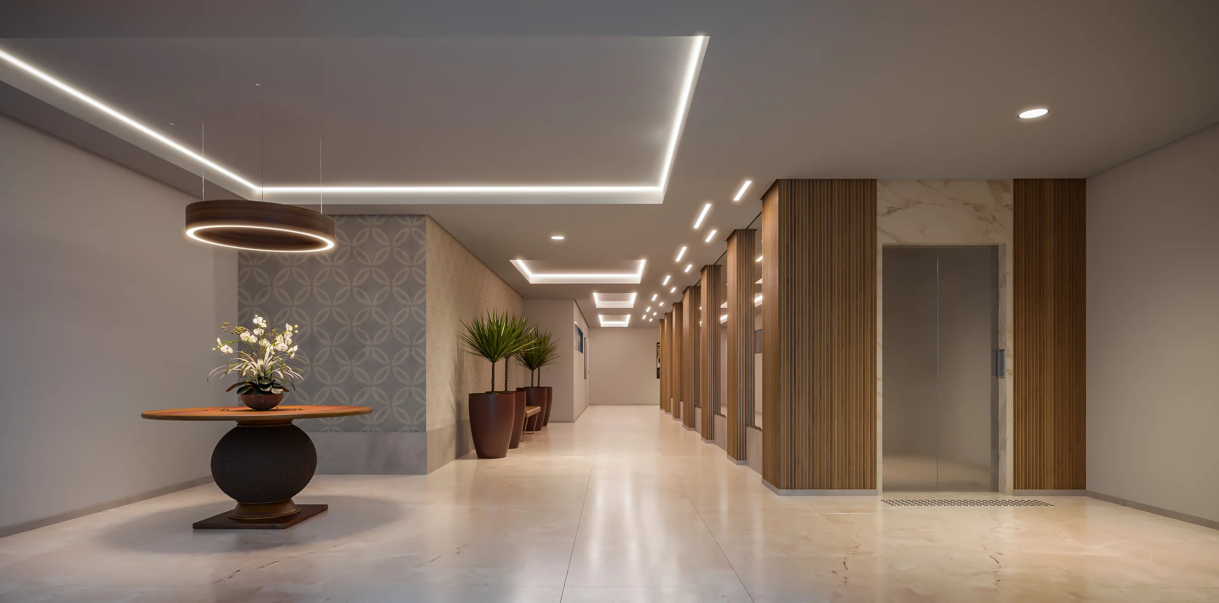 Wish Bella Vista - Lobby com balcão, vasos e elevadores