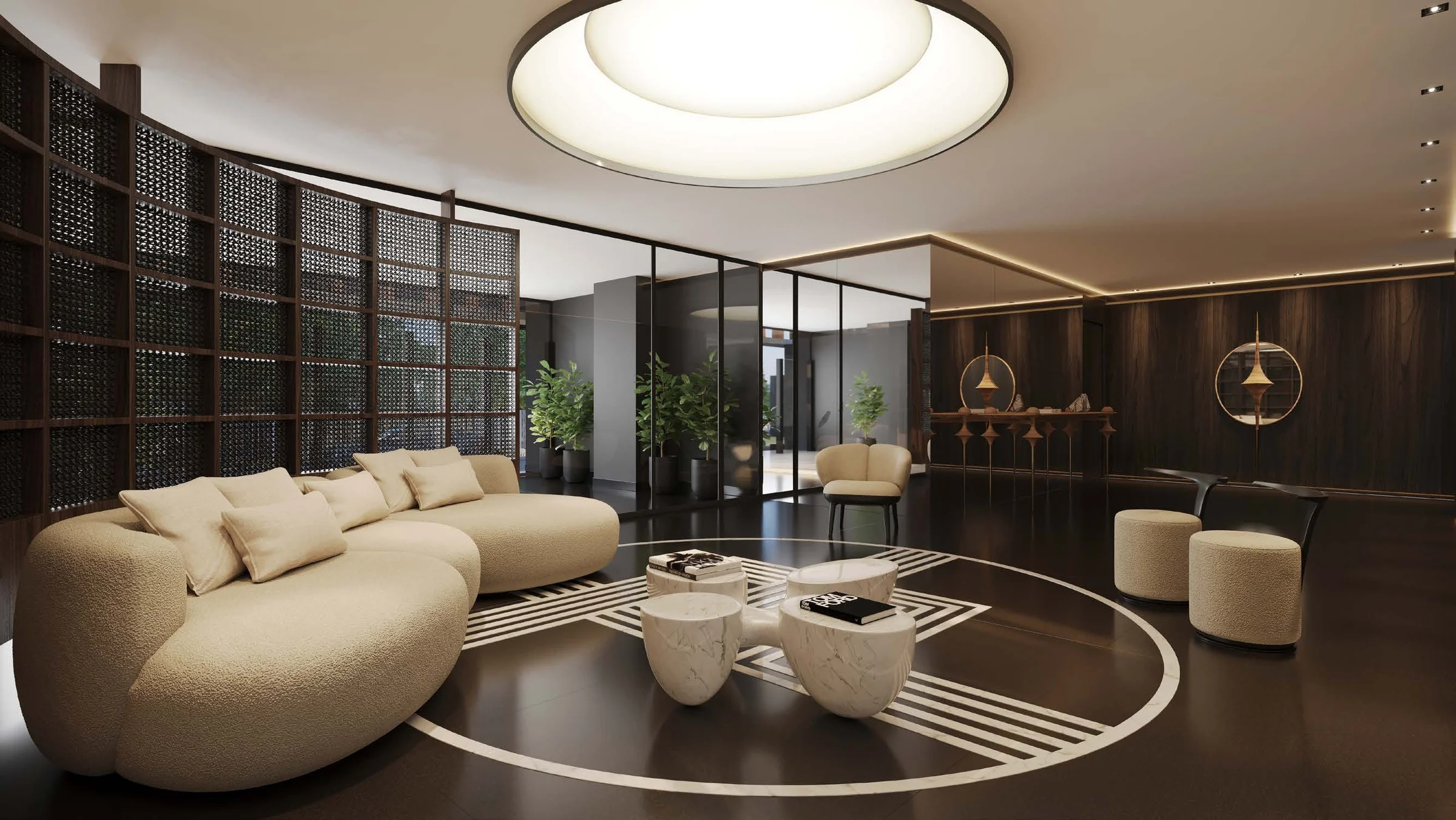 Sync by Opus - hall social com sofas e mesa redonda