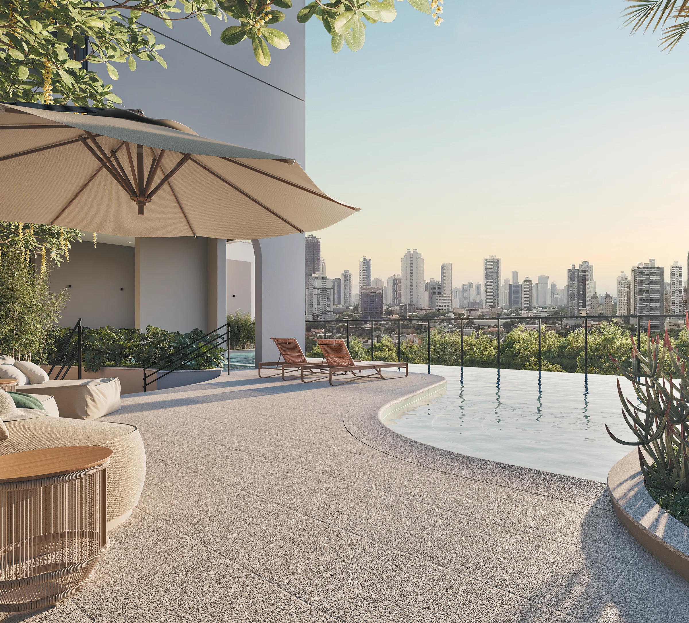 Piscina com vista panorâmica para a copa das árvores no Praça 232