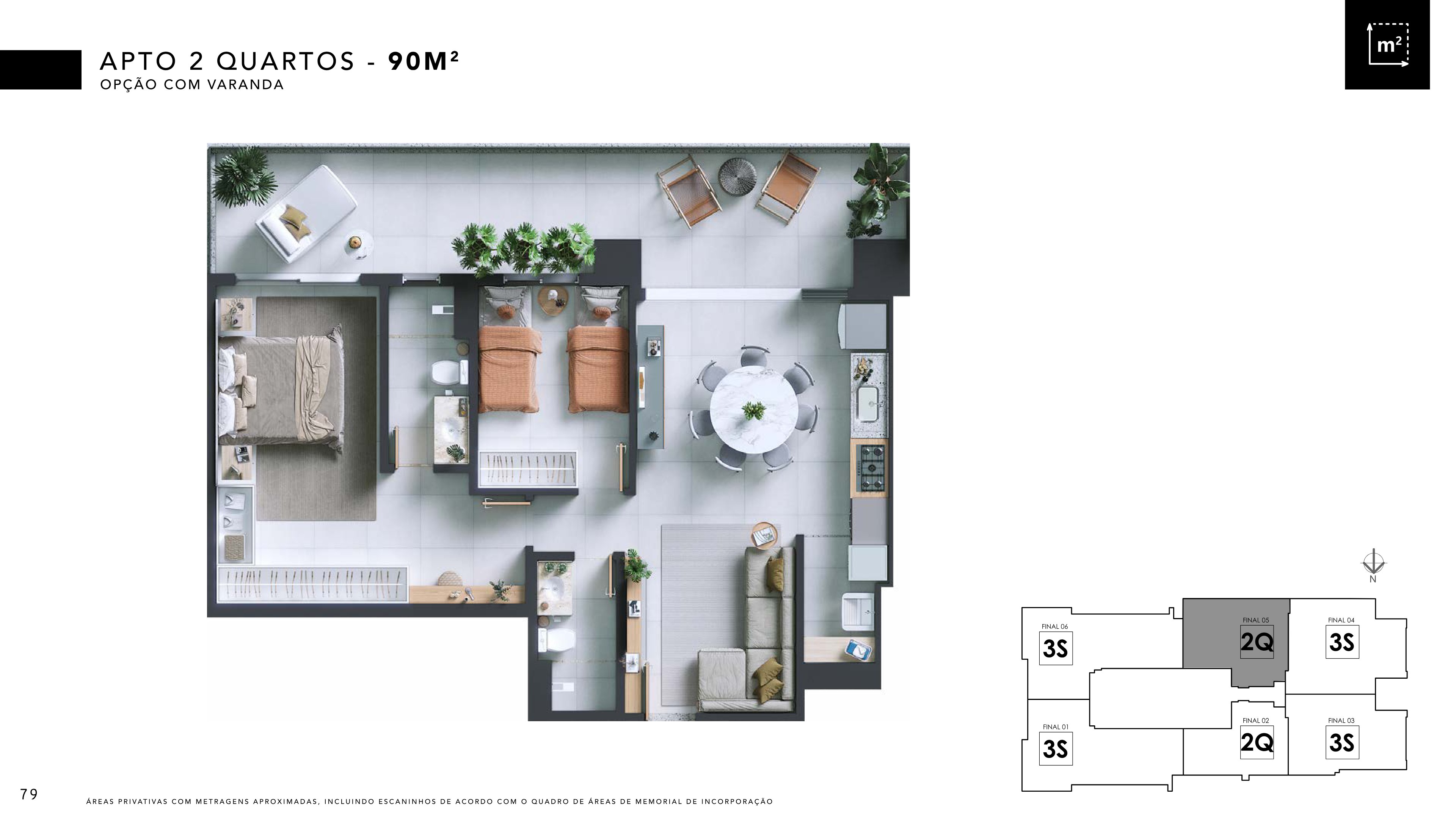 Planta — Apartamento 2 Quartos com Varanda