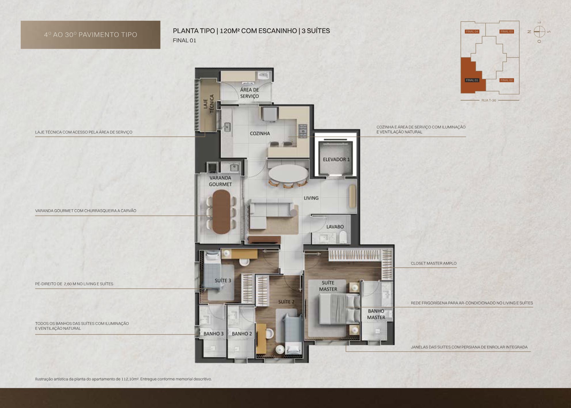 Planta — Apartamento 120m² (3 Suítes)