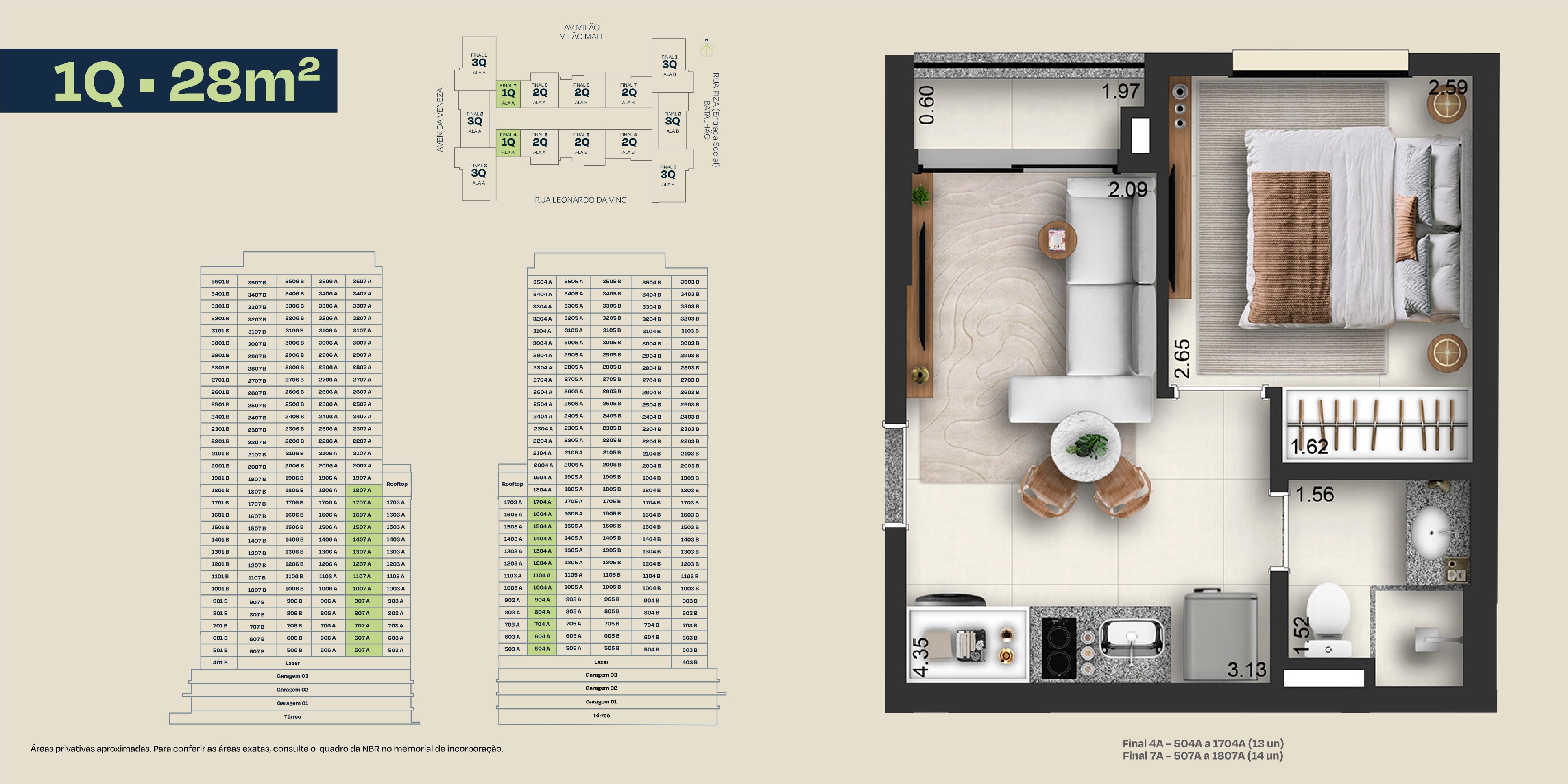 Planta — Apartamento 1 Quarto