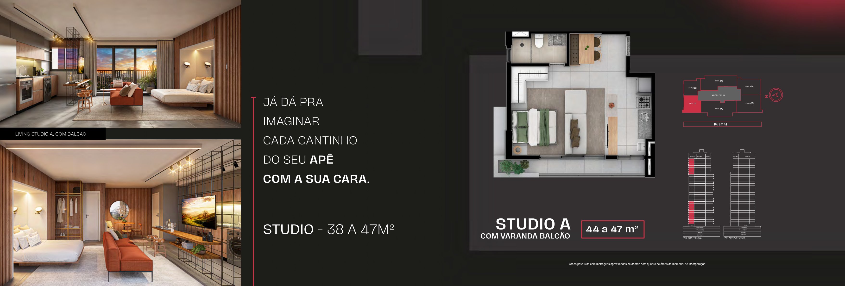 Planta — Studio A com varanda balcão