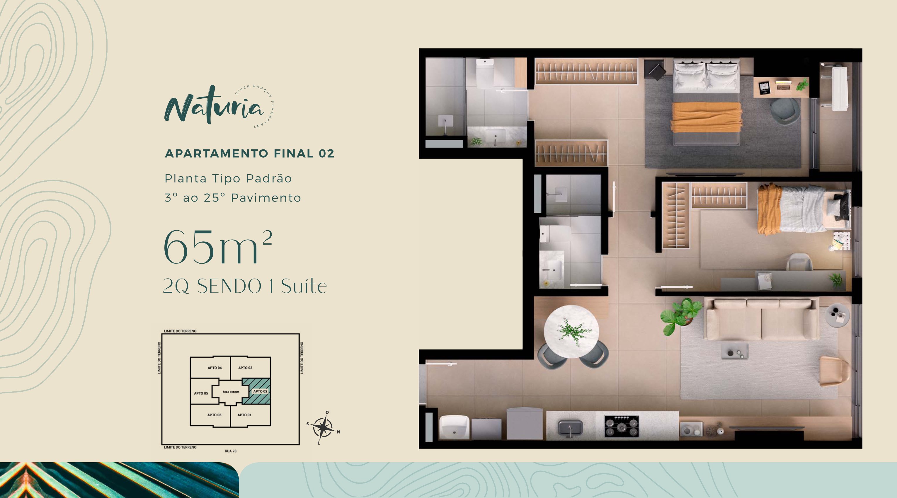 Planta — Apartamento 2 Quartos (1 Suíte)