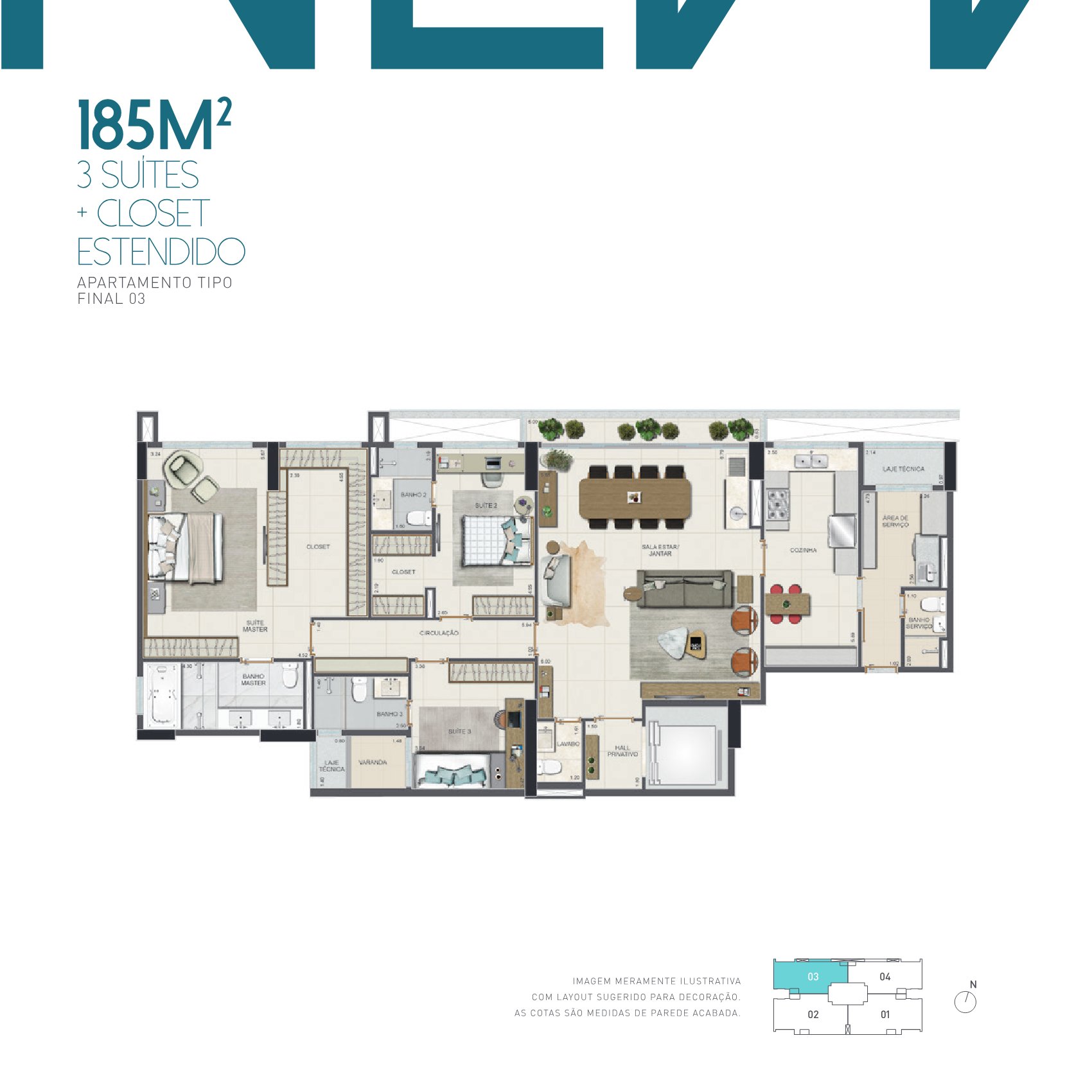 Planta — Apartamento Tipo 185m² (3 Suítes)