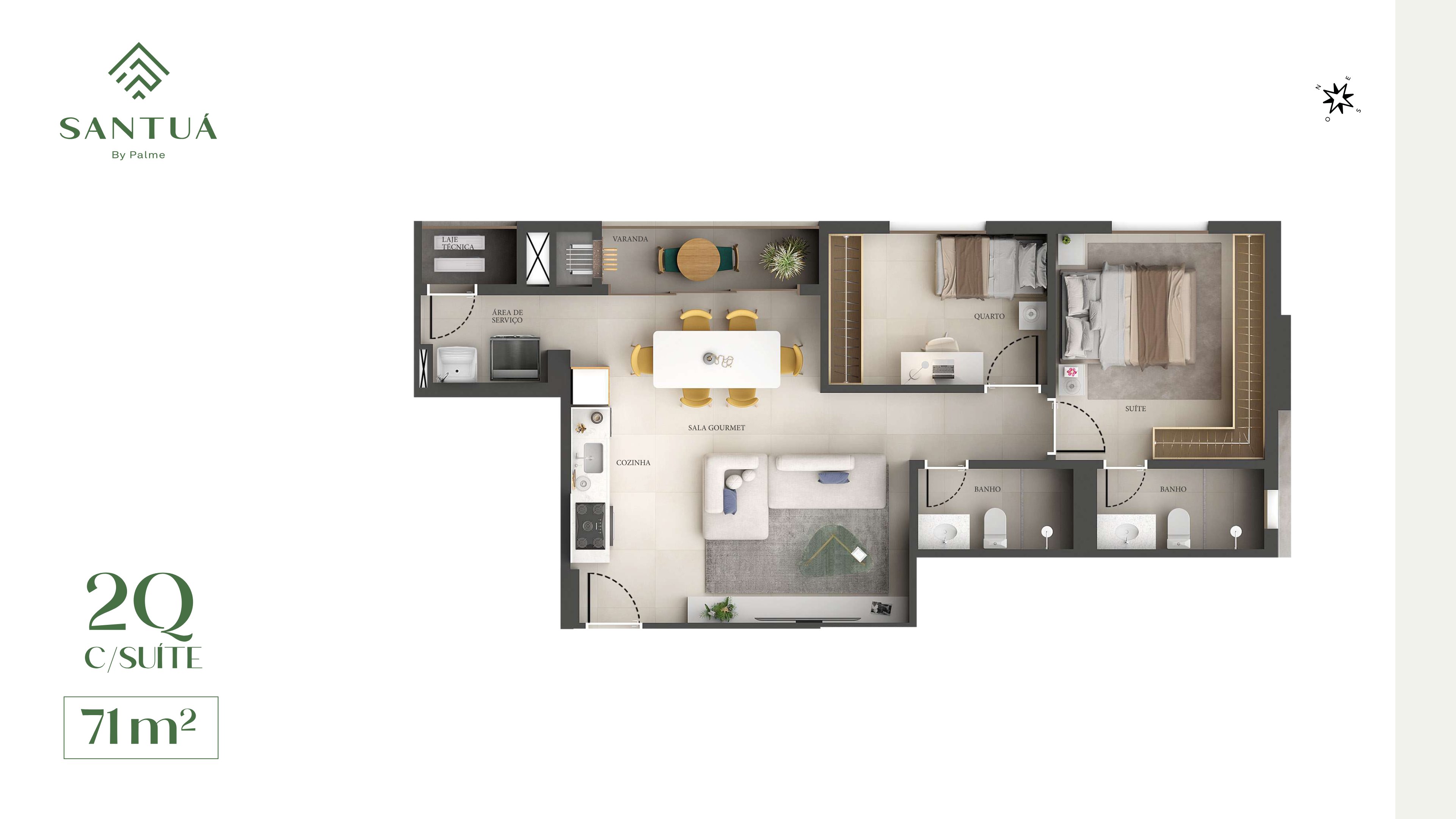 Planta — Apartamento 2 Quartos com Suíte