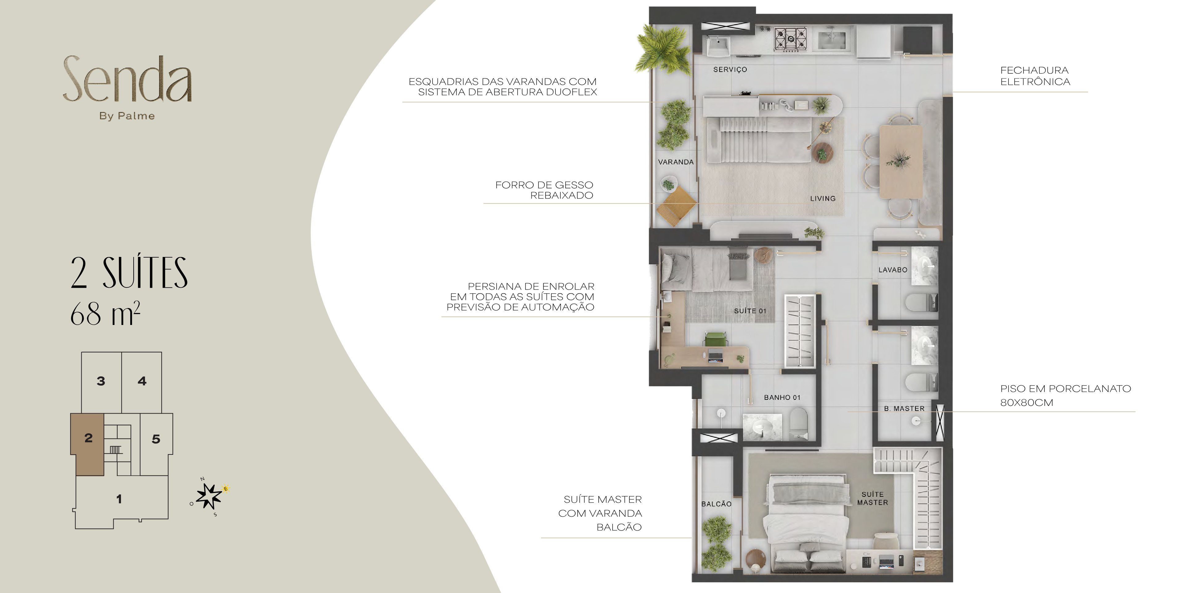Planta — Apartamento 2 Suítes