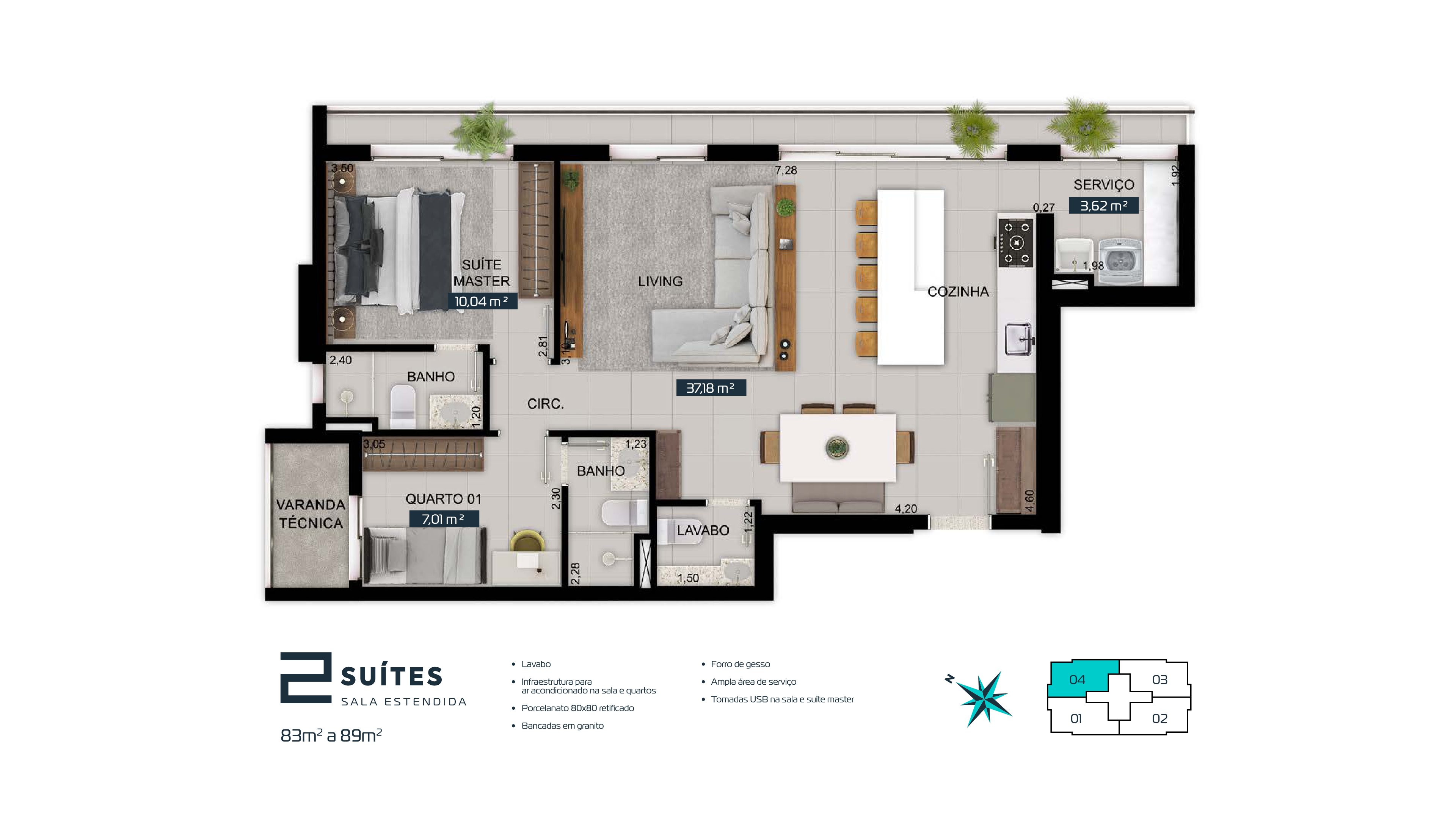 Planta — Apartamento 2 Suítes