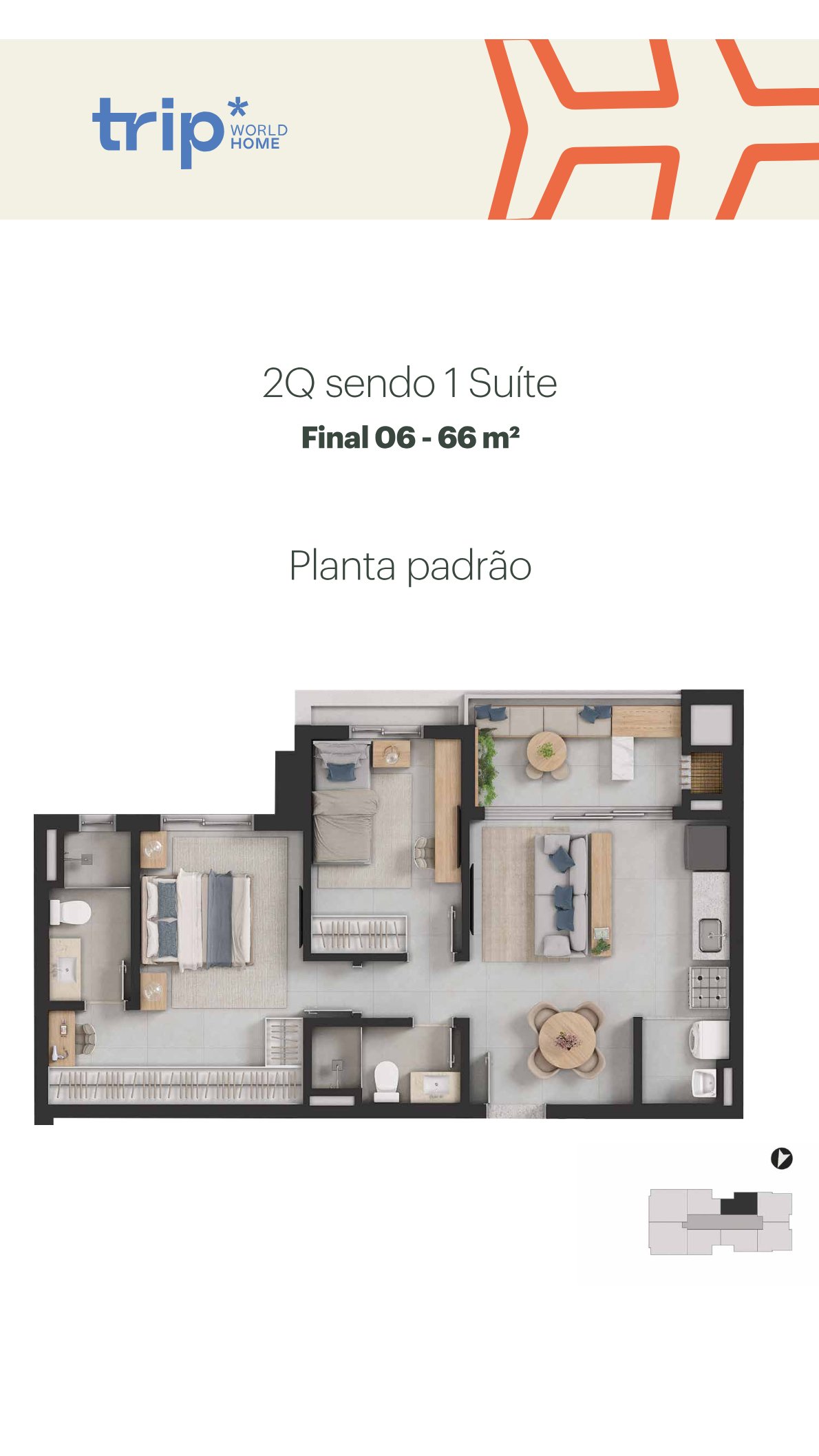 Planta — Apartamento 2 Quartos (1 Suíte)